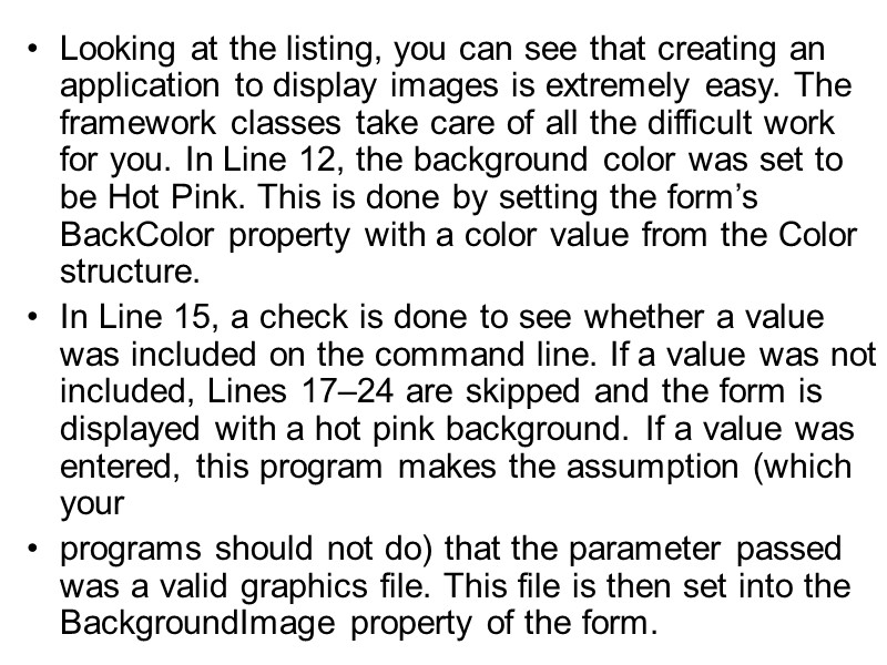 Looking at the listing, you can see that creating an application to display images